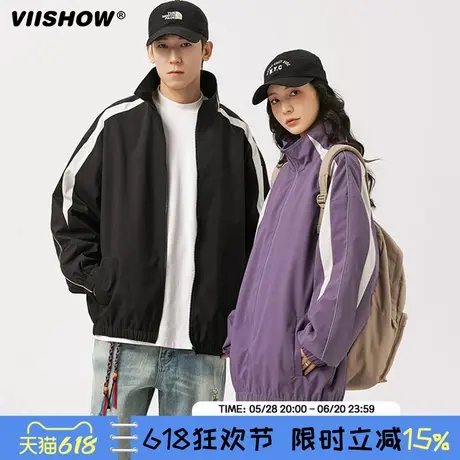 VIISHOW飞行员夹克外套男春秋2024新款宽松美式撞色立领防水防风商品大图