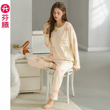 芬腾女士睡衣春秋季纯棉长袖可爱少女秋季休闲宽松大码家居服套装商品大图