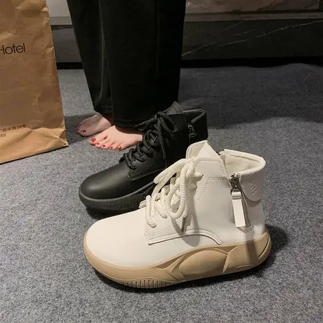 2023年秋季新款松糕厚底老爹鞋休闲百搭网红高帮运动系带小白鞋潮商品大图