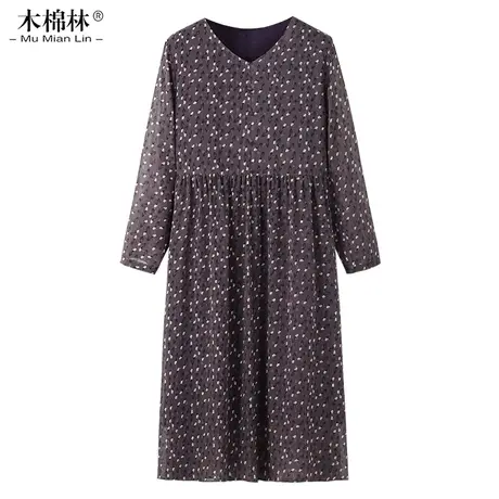 木棉林大码女装胖mm2023小碎花圆领气质遮肉显瘦中老年妈妈连衣裙图片