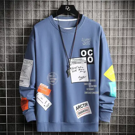 胖男童圆领卫衣春秋男孩12-15岁中大童初中生宽松套头休闲打底衫商品大图