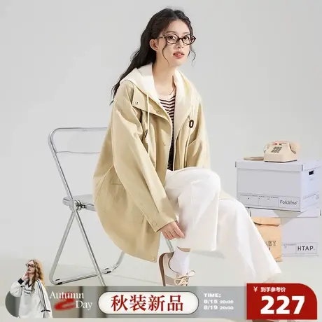 8.15/20点 上新唐狮2025年秋季新款假两件连帽风衣女休闲宽松外套商品大图