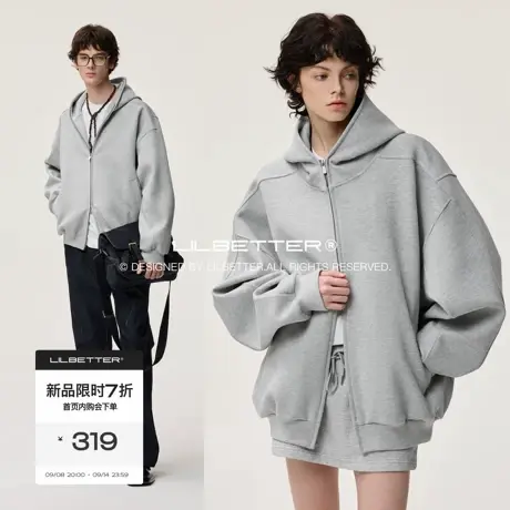 Lilbetter分割活褶设计连帽卫衣2025秋宽松双拉链肌理针织衫外套商品大图