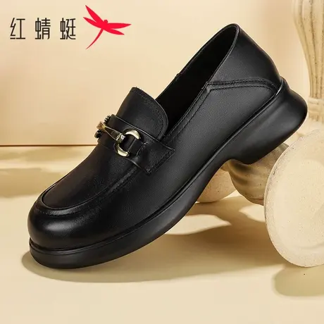 红蜻蜓女鞋2025秋季复古英伦乐福小皮鞋女百搭厚底粗跟配裙子单鞋图片