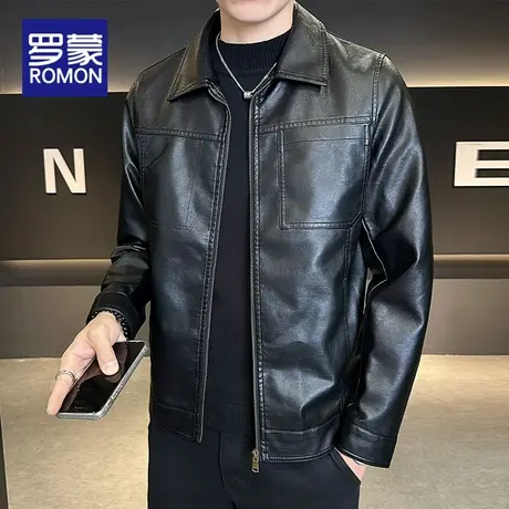 罗蒙男士夹克春秋季新款上衣男装潮牌时尚翻领痞帅休闲皮衣外套男商品大图