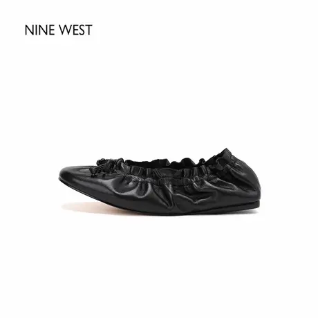 Nine West/玖熙复古新款平底羊皮奶奶鞋褶皱方头浅口玛丽珍单鞋女商品大图