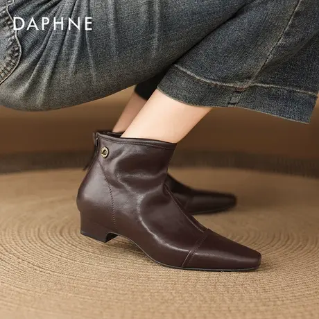 达芙妮棕色靴子女2026新款春季巨好看气质小短靴瘦瘦靴马丁靴皮靴商品大图