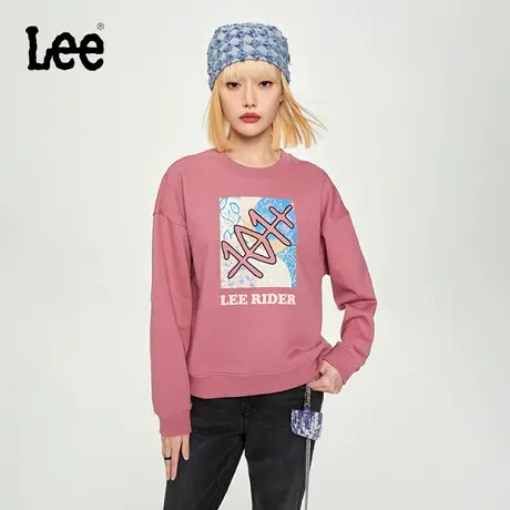 Lee商场同款23秋冬新品101+舒适版粉色印花女卫衣潮LWT006641204图片