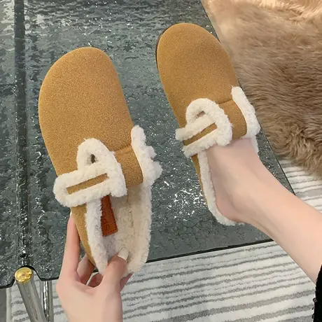 棉拖鞋女士冬季外穿2023年秋冬季百搭厚底复古包头博肯半托勃肯鞋商品大图