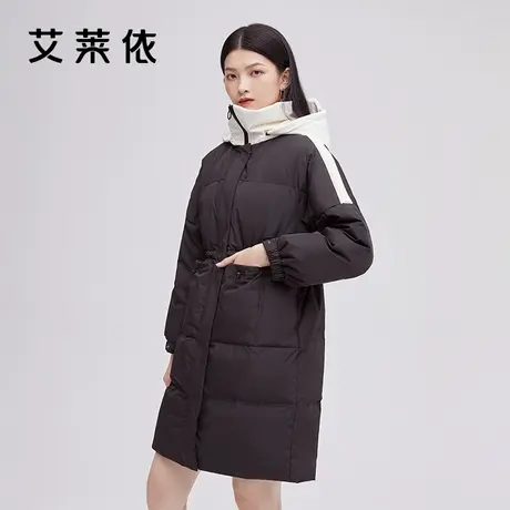 艾莱依羽绒服女冬季新款连帽时尚拼接中长款鸭绒保暖防风正品外套图片