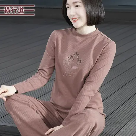 2023冬季新款简约休闲半高领珠绣宽松长袖T恤纯色女装大码上衣服图片