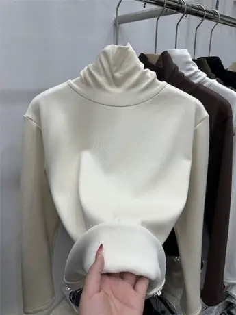 设计感堆堆领高领加绒加厚长袖T恤女2023秋冬新款内搭打底衫上衣图片