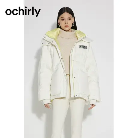 【七七酱专享】 欧时力 压花夜光印花羽绒服新款秋冬可拆帽中长款图片