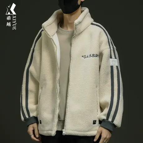 希越奥粒绒加厚保暖外套男冬季潮牌加大棉衣宽松大码立领夹克外套图片