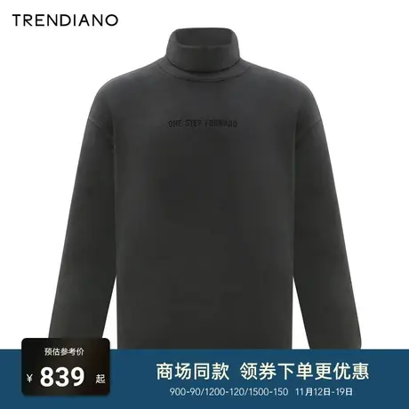 TRENDIANO官方撞色印花宽松高领卫衣潮男2023新款冬季商品大图