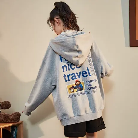 唐狮[帕丁顿熊]女卫衣秋冬新款外套可爱连帽oversize上衣潮流衣服商品大图