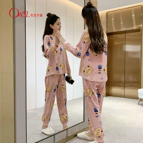 棉睡衣女春秋长袖可爱卡通显瘦宽松大图片