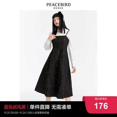 太平鸟女装吊带连衣裙女2021冬季新款冷淡风高级感连衣裙打底长裙图片