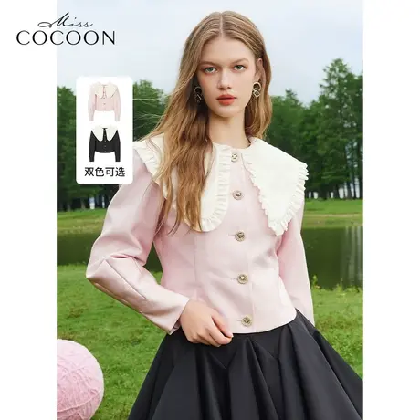 MISSCOCOON法式上衣24春装新款女复古撞色翻领短外套商品大图