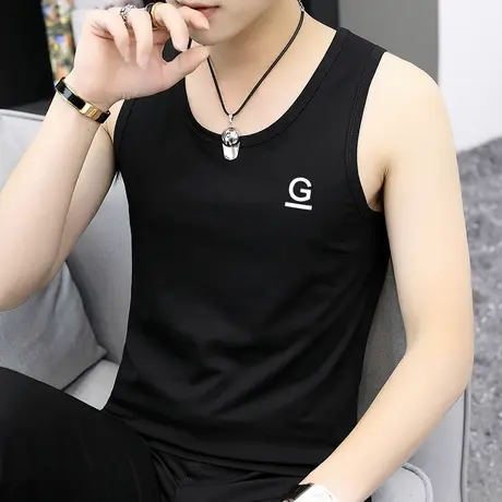 莫代尔棉背心男潮健身跨栏篮球运动坎肩冰丝冰感无袖t恤吊带汗衫W图片