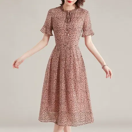 【1件7.9折】时尚中长短袖连衣裙夏季新款连身裙收腰显瘦印花裙子商品大图