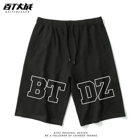 美式复古字母印花oversize宽松短裤男夏季潮流百搭hiphop五分裤女商品大图