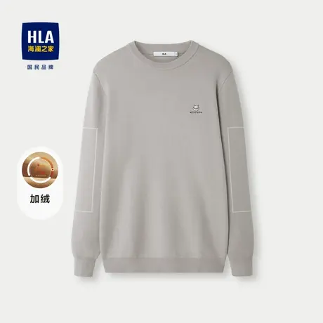 HLA/海澜之家提花针织衫2023秋冬新款加绒刺绣圆领休闲毛衣男商品大图