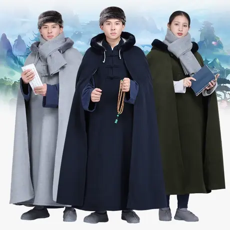 尚远寒冬新款套头毛呢加绒打坐披风僧服风衣僧人居士禅修披风商品大图