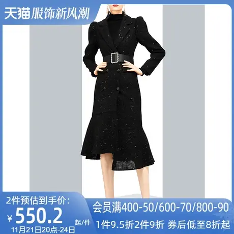 小香风加厚西装毛呢外套女秋冬2023新款不规则设计感裙摆呢子大衣图片