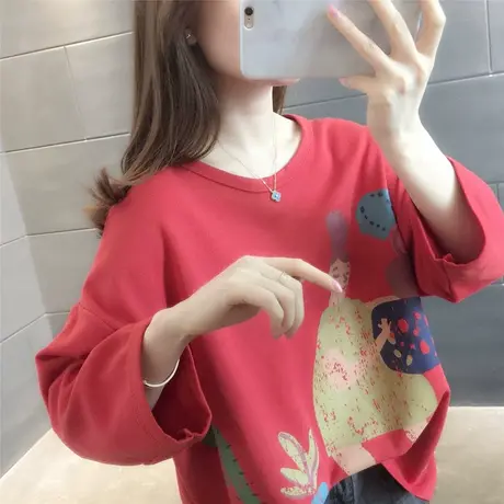 韩版圆领个性T恤女2023春季新款宽松百搭文艺卡通印花半袖上衣潮图片
