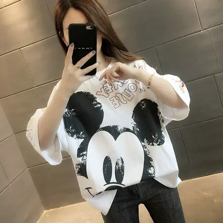 女装2024年新款春季春装纯棉短袖T恤宽松上衣服设计感打底衫爆款商品大图