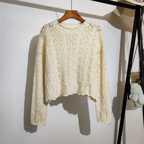 法式复古镂空针织衫女薄款秋季新款宽松套头配裙子温柔风短款上衣商品大图