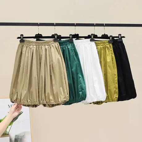 欧洲站2023夏季松紧腰束脚阔腿裤短裤女宽松遮肉休闲灯笼裤哈伦裤商品大图