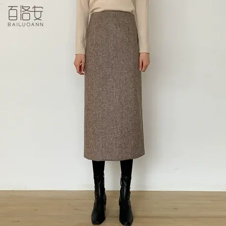 百洛安通勤职业包臀裙女半身裙冬新款复古高腰开叉直筒长裙一步裙图片