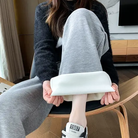 雪尼尔阔腿裤女2023年新款秋冬运动休闲裤高腰灰色垂感宽松拖地裤图片