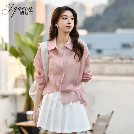 长袖衬衫女上衣2024夏季新款时尚洋气小众设计感宽松收腰休闲衬衣商品大图
