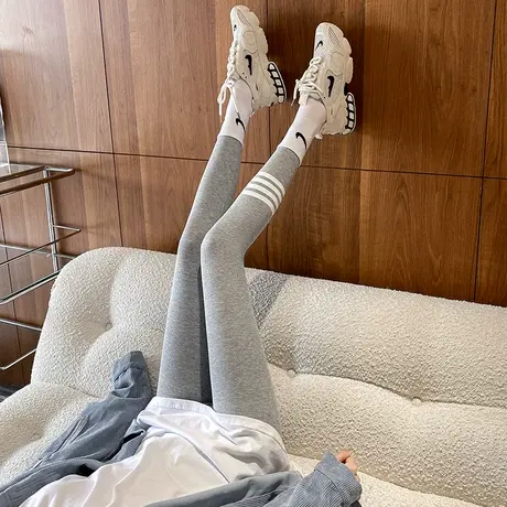 2021新款tb四条杠打底裤女秋外穿灰色薄款秋裤高腰显瘦弹力紧身裤图片