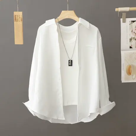 春秋白色简约衬衫外套女小个子穿搭开衫设计感小众上衣宽松衬衣潮图片