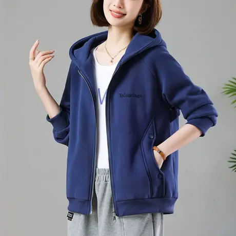 中年妈妈秋装新款帽衫卫衣外套女宽松加大码休闲遮肚洋气显瘦上衣商品大图