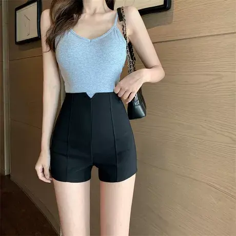 黑色卷边牛仔短裤女2024年夏季新款高腰宽松显瘦a字辣妹春装热裤商品大图