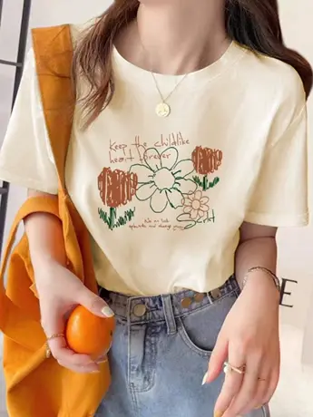 美式复古仿棉短袖t恤女2023年新款夏季港味chic显瘦洋气减龄上衣图片