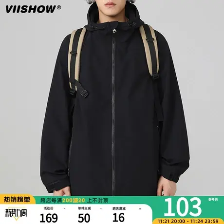 VIISHOW户外登山连帽冲锋夹克男日系复古外套秋季潮牌宽松机能夹商品大图