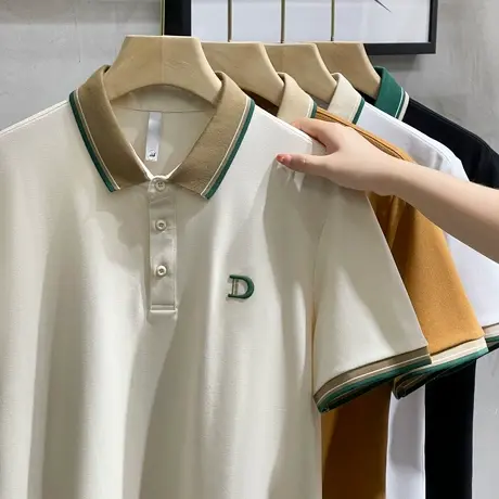 撞色翻领polo衫男士短袖高级感冰丝男装上衣服商务t恤男夏季潮牌商品大图