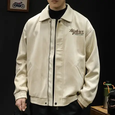 麂皮绒夹克外套男春秋翻领飞行员潮牌2023新款男款休闲上衣大码季图片