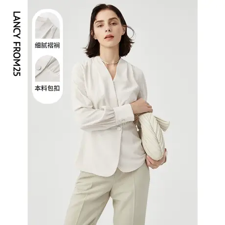 朗姿法式气质V领白色衬衫衬衣女新款春装内搭小衫上衣小众设计感图片