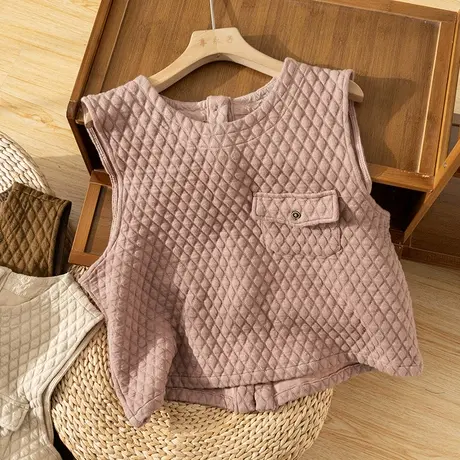 享永子棉质马甲女菱格宽松短款马夹春秋外搭休闲上衣2024秋季新款图片