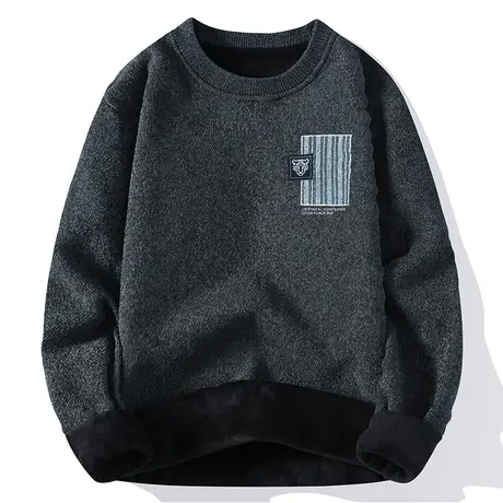 一体绒圆领雪尼尔毛衣男加绒加厚保暖上衣冬装中年爸爸保暖打底衫商品大图