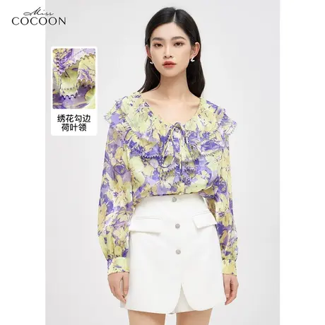 missCOCOON印花雪纺衫女2023新款春季宽松设计感时尚洋气衬衫上衣商品大图