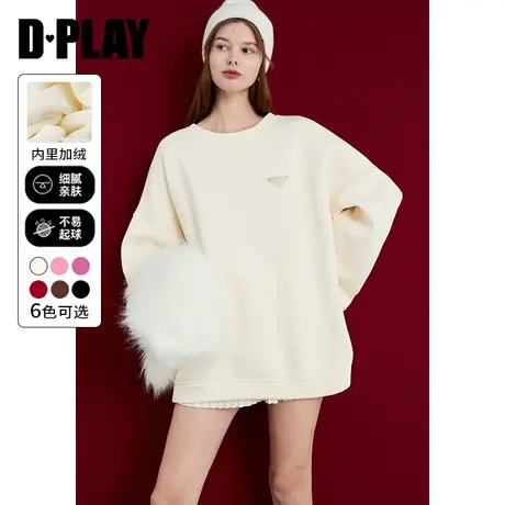 DPLAY白色慵懒风烫钻圆领宽松加绒百搭卫衣休闲运动大码女上衣商品大图