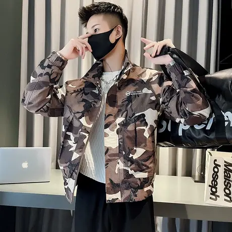 工装夹克外套潮男春秋季2023新款骑行衣潮流ins休闲迷彩秋装上衣商品大图
